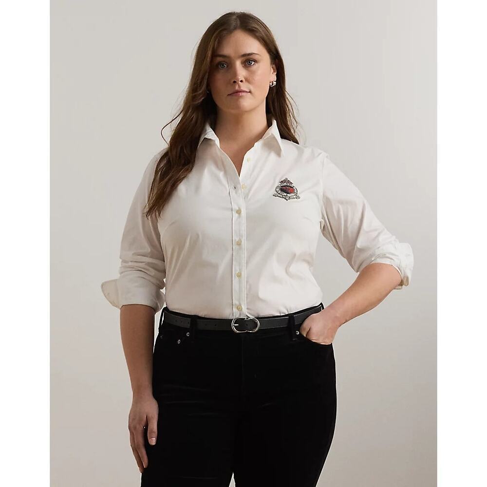 Lauren Ralph Lauren Classic Fit Plus Beaded-Crest Shirt White Size 1X NWT